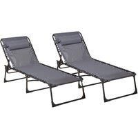 Neo Pair of Outdoor Portable Sun Lounger Sunbed Folding Camping Reclining Chair