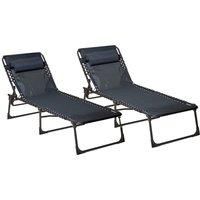 Neo Pair of Outdoor Portable Sun Lounger Sunbed Folding Camping Reclining Chair