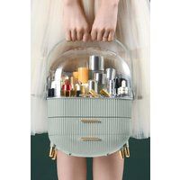 Mint Green Three Layer Cosmetic Makeup Storage Organiser Skincare Display Box Case With Portable Handle