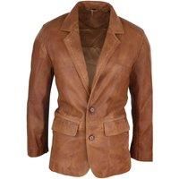Mens Regular Fit Classic Real Leather 2 Button Tan Brown Blazer Jacket Vintage - tan 5XL