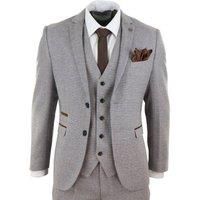 Mens 3 Piece Suit Tweed Check Vintage Retro Tailored Fit 1920s Cream