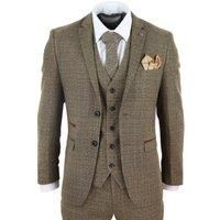 Mens 3 Piece Suit Tweed Check Vintage Retro Tailored Fit 1920s Brown