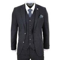 Mens Wool Tweed Suit 3 Piece Authentic 1920s Tailored Fit Classic Black