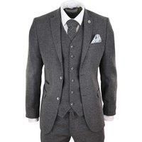 Mens Wool Tweed Suit 3 Piece Authentic 1920s Tailored Fit Classic Grey