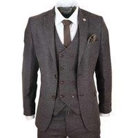 TruClothing Men's 3 Piece Suit Double Breasted Tweed in Brown | Size: 38R
