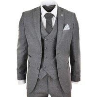 TruClothing Men's 3 Piece Suit Double Breasted Tweed in Grey | Size: 38R