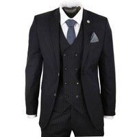 Mens 3 Piece Suit Gatsby 1920s Gangster Pinstripe Tailored Fit Black