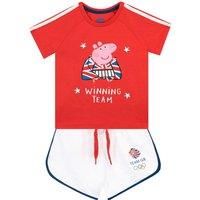 Peppa Pig Girls T-Shirt and Short Set Team GB Red 3-4 Years