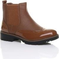 AJVANI Women's Flat Heel Brogue Chelsea Ankle Boots in Tan | Size: 4