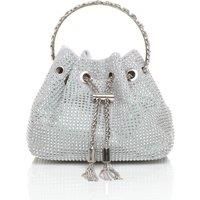 WOMENS LADIES SPARKLY DIAMANTE CRYSTAL DRAWSTRING POUCH BUCKET CLUTCH BAG