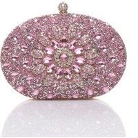 WOMENS LADIES DIAMANTE EMBELLISHED OVAL PROM CLUTCH BAG