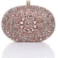 WOMENS LADIES DIAMANTE EMBELLISHED OVAL PROM CLUTCH BAG