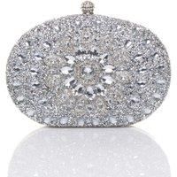 WOMENS LADIES DIAMANTE EMBELLISHED OVAL PROM CLUTCH BAG