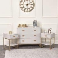 Large 3 Drawer Chest of Drawers and Pair of Bedside Tables - Elle Stone Range Material: Furniture/Furniture Ranges/Elle Range/Elle Stone Range