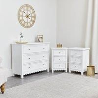 Large 3 Drawer Chest of Drawers & Pair of Bedside Tables - Staunton White Range Material: Wood