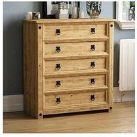 Vida Designs Corona Rustic Solid Pine 5 Drawer Chest