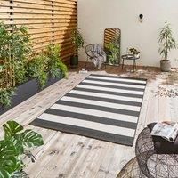 Think Rugs Santa Monica Outdoor Patio Rug Striped Easy Clean Garden Mat 160cm x 230cm (Black & White)