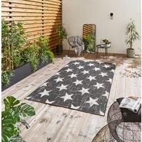 Think Rugs Santa Monica Outdoor Patio Rug Star Pattern Garden Mat 200cm x 290cm (Black & White)