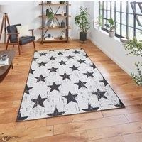 Think Rugs Santa Monica Outdoor Patio Rug Star Pattern Garden Mat 200cm x 290cm (White & Black)