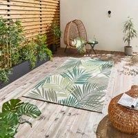 Miami Leaf Print Indoor Outdoor Rug Dark Green