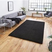 Think Rugs Sierra Black Rectangle 080 x 150cm Polypropylene Plain Shaggy 9000, Black