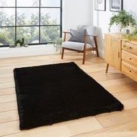 Think Rugs Super Teddy Black Rectangle 080 x 150cm Polyester Plain Shaggy, Black