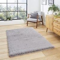 Think Rugs Super Teddy Grey Rectangle 120 x 170cm Polyester Plain Shaggy, Grey