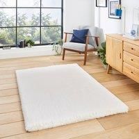 Think Rugs Super Teddy Ivory Rectangle 060 x 120cm Polyester Plain Shaggy, Cream