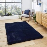 Think Rugs Super Teddy Navy Rectangle 080 x 150cm Polyester Plain Shaggy, Blue