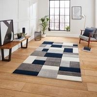 Think Rugs Matrix MT61 Hand Carved High Density Pile Rug, Grey/Navy, 80 x 150 Cm