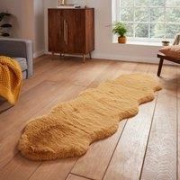 Think Rugs Super Teddy Mustard Sheepskin 060 x 180cm Polyester Plain Shaggy Double Sheepskin