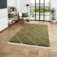 Think Rugs Boho Green Rectangle 160 x 230cm Polypropylene Berber 5413, Green