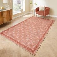 Think Rugs Catherine Lansfield Deco Peacock Washable Rug, Terracotta