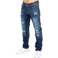 Enzo Mens Ripped Jeans Straight Leg Stretch Denim Distressed Trouser Pants