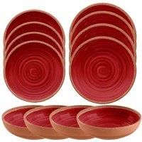 Rustic Swirl - RED - Melamine 12 Piece Outdoor Dinnerware - Set for 4