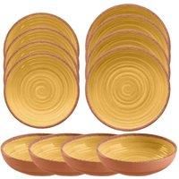 Rustic Swirl - YELLOW - Melamine 12 Piece Outdoor Dinnerware - Set for 4