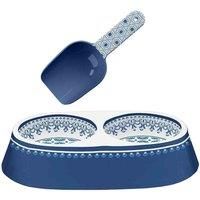 Moroccan Indigo Melamine Double Pet Bowl & One Cup Scoop