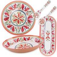 Purely Home Mediterranean Melamine Oval Bowl & Tray, Round Platter & Servers Set