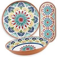 Purely Home Rio Medallion Melamine/Plastic Oval Bowl, Oval Tray & Round Tray Set