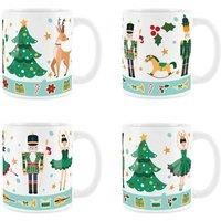 Green Christmas Nutcracker Character Coffee Mug -  4x White Ceramic Mugs