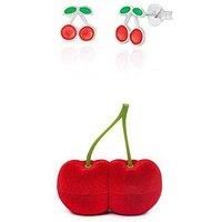The Love Silver Collection Sterling Silver Enamelled Cherry Stud Earrings With A Novelty Gift Box