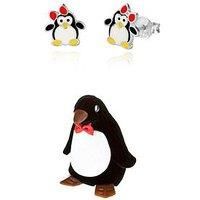 The Love Silver Collection Sterling Silver Enamelled Penguin Stud Earrings With Novelty Gift Box