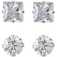 Set of 5mm round CZ and 5mm square CZ 9ct white gold stud earrings. Giftbox