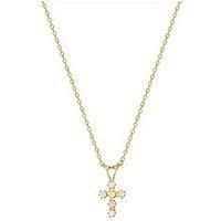 Funkyrox 9ct yellow gold white cubic zirconia CZ cross crucifix pendant with chain. Gift box