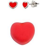 The Love Silver Collection Sterling Silver Red Enamel Heart Stud Earrings With A Novelty Gift Box