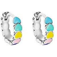 The Love Silver Collection Sterling Silver Multi-Heart Enamel Huggie Earrings