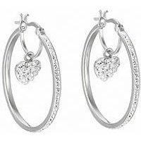 The Love Silver Collection Sterling Silver 30Mm Crystal Heart Charm Hoop Earrings