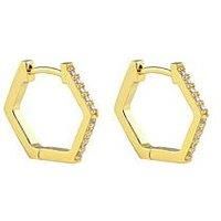 18ct Gold Plated Sterling Silver Hexagonal CZ Huggie Earrings