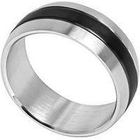 The Love Silver Collection Gent'S - 9Mm Stainless Steel Band With Black Plated Detail Ring