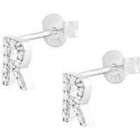 Sterling Silver White Cubic Zirconia Initial Stud Earrings - A to Z
